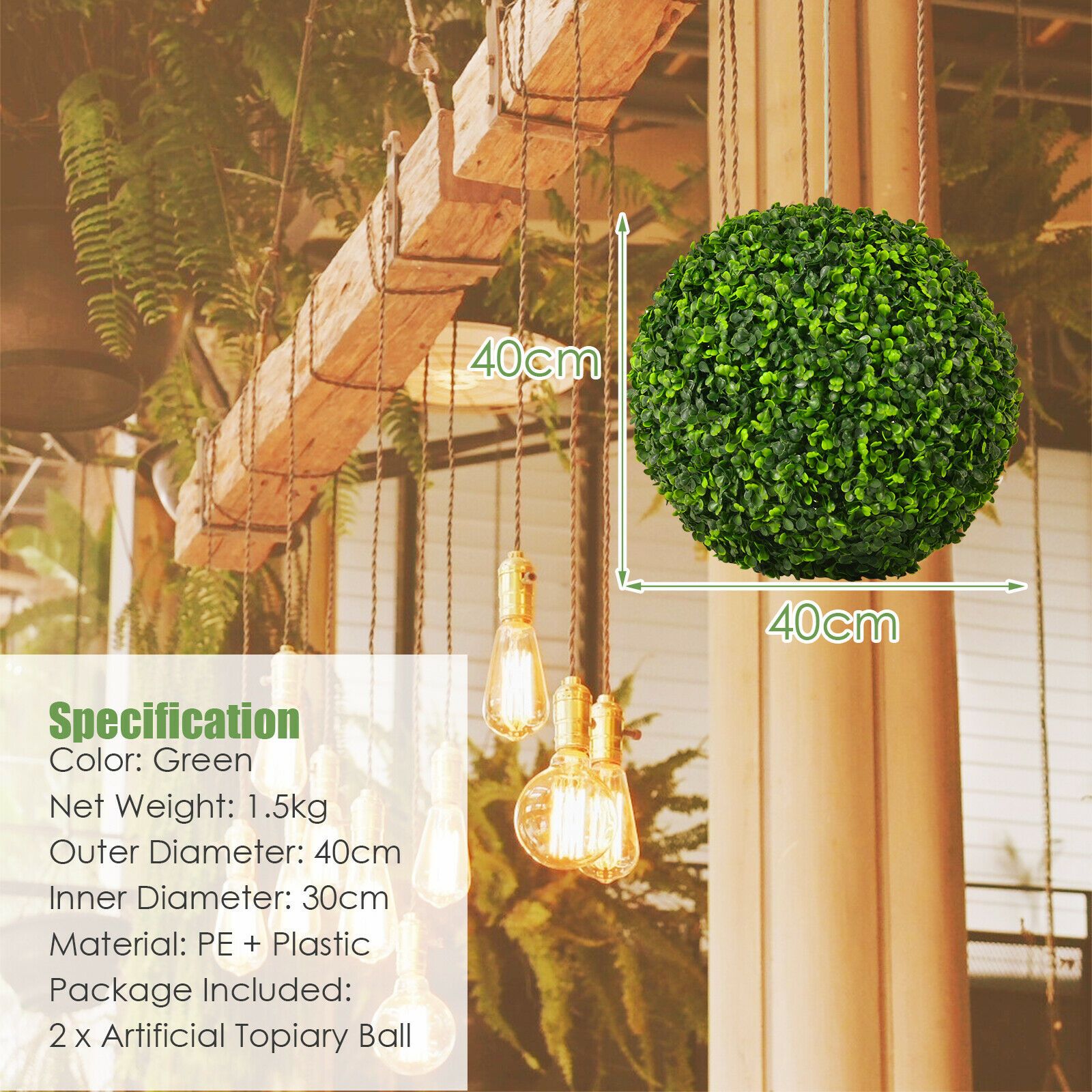 2pcs Artificial Topiary Balls Faux Decoration Plant